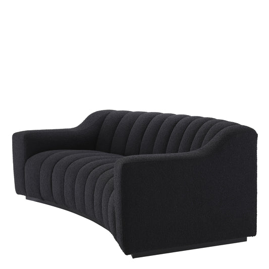 Curved Black Boucle Sofa