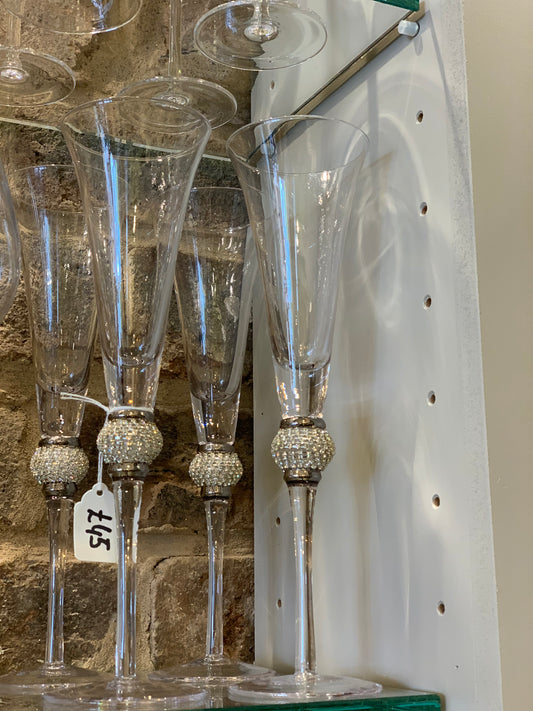 Silver diamanté ball crystal champagne flutes (set of 4)