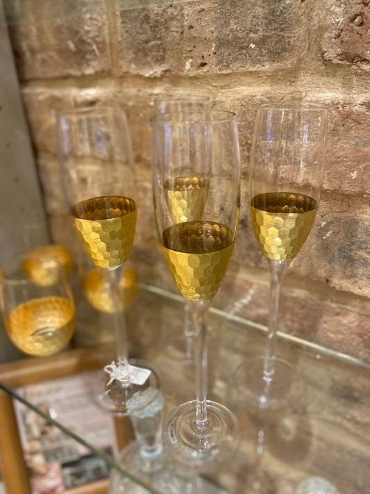 Gold Honeycomb Champagne Glasses