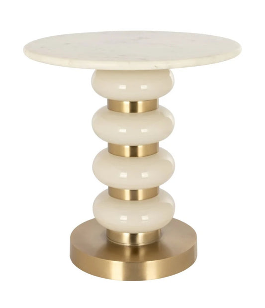 White & Gold Round Marble Side/End Table