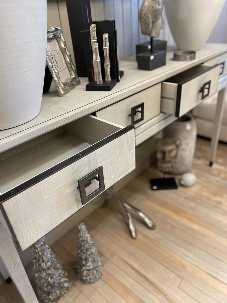 White Wood With Black Metal Trim Console