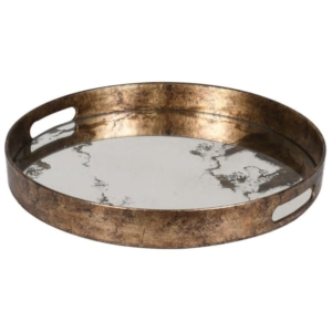 Round gold mirrored marble effect tray