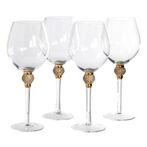 Gold diamanté ball crystal red wine glasses (set of 4)