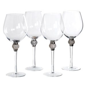 Silver diamanté ball crystal red wine glasses (set of 4)