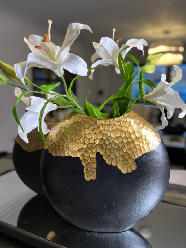 Large Black & Gold Oval Vase - Image 2