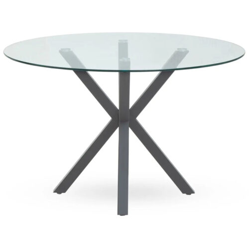 Sal Glass Top Grey Metal Leg Dining Table