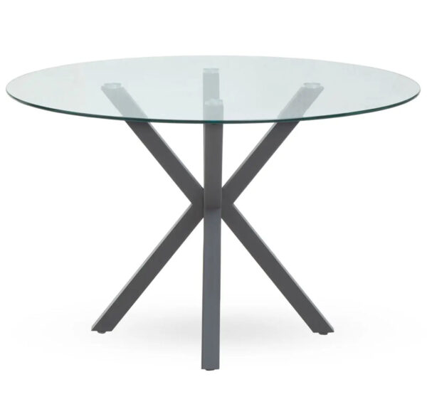 Sal Glass Top Grey Metal Leg Dining Table