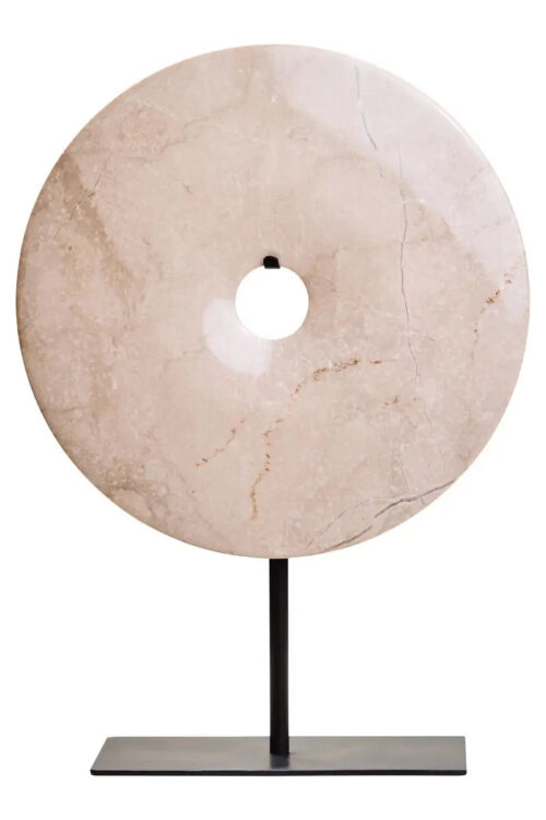 Large Cream Round Marble Disc Sculpture