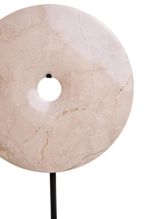 Large Cream Round Marble Disc Sculpture - Image 4