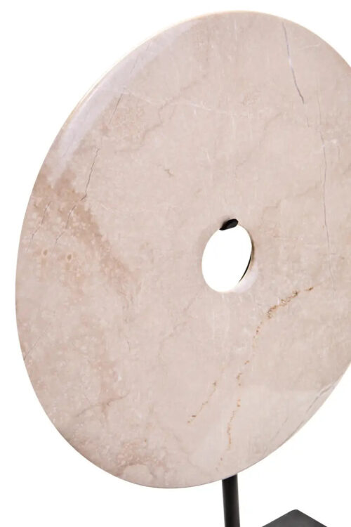 Large Cream Round Marble Disc Sculpture - Image 2