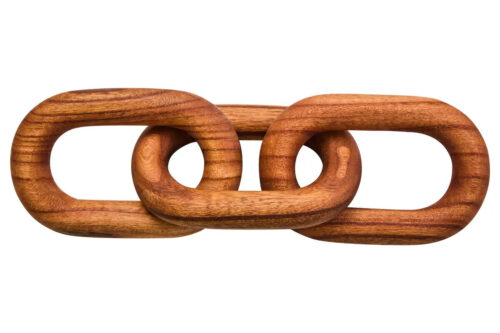 Brown Wood 3 Link Chain Sculpture