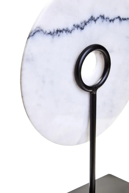 Medium White Marble Round Disc Sculpture - Image 3