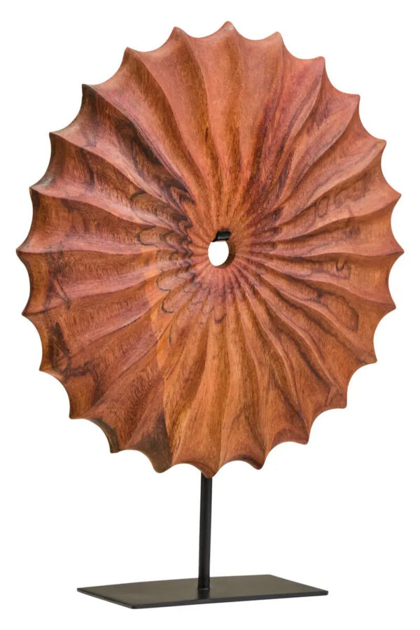 Brown Wood Sculpture With Black Metal Base - Image 2