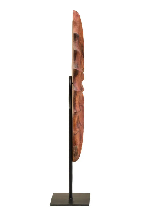 Brown Wood Sculpture With Black Metal Base - Image 4