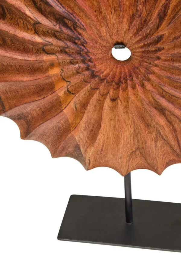 Brown Wood Sculpture With Black Metal Base - Image 3
