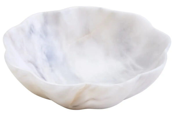 Small Scalloped White Marble Bowl - Image 2