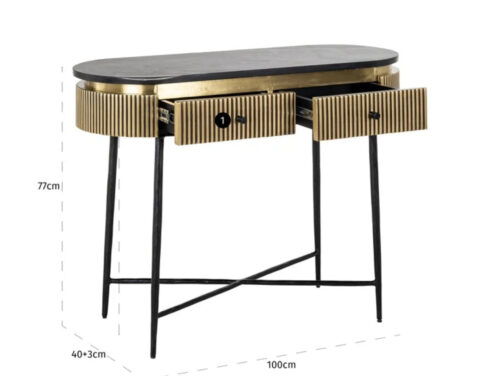 Gold & Marble 2 Drawer Console Table - Image 3