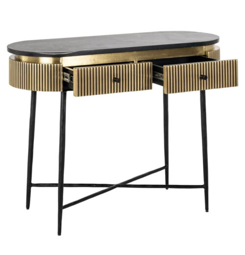 Gold & Marble 2 Drawer Console Table - Image 2