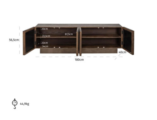 Mango & mirror 4 Door TV Unit (Brown) - Image 2