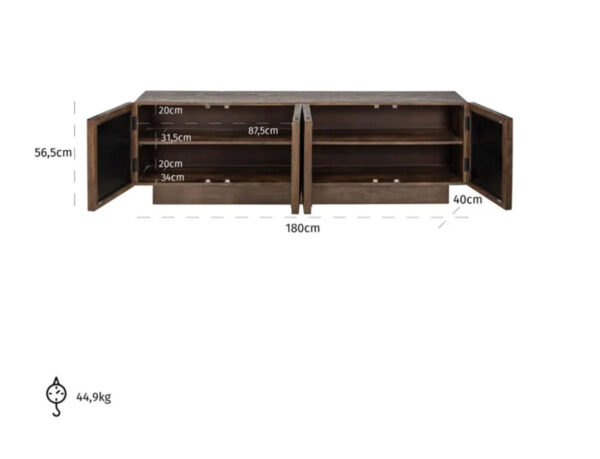 Mango & mirror 4 Door TV Unit (Brown) - Image 2