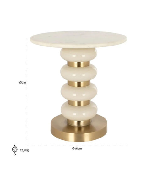 White & Gold Round Marble Side/End Table - Image 2