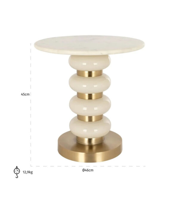 White & Gold Round Marble Side/End Table - Image 2