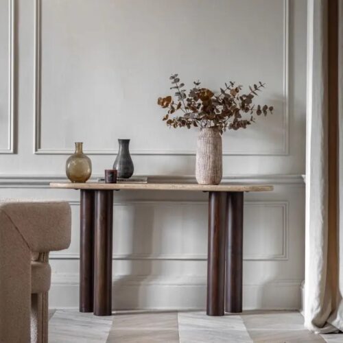 Travertine & Mango Wood Console - Image 5