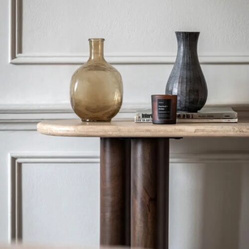 Travertine & Mango Wood Console - Image 2