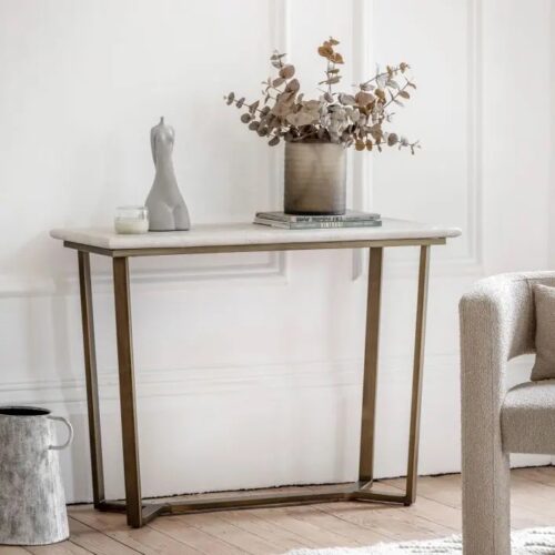 Gold & Travertine Effect Console Table - Image 2