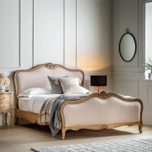Weathered Finish Mindy Wood And Linen Upholstered Bedstead - French Chic - Image 2