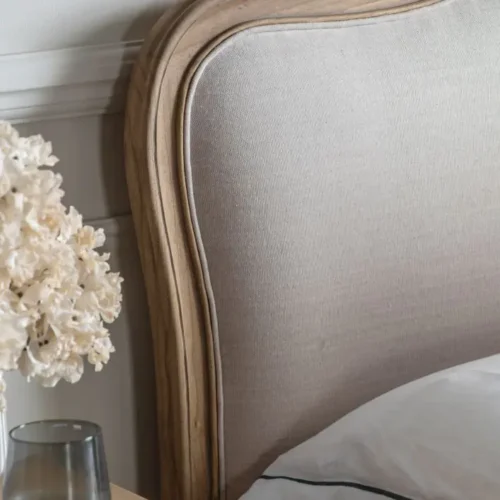 Weathered Finish Mindy Wood And Linen Upholstered Bedstead - French Chic - Image 7