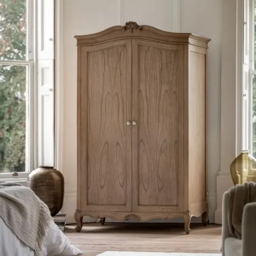 Weathered Finish Mindy Wood 2 Door Wardrobe - French Chic - Image 2