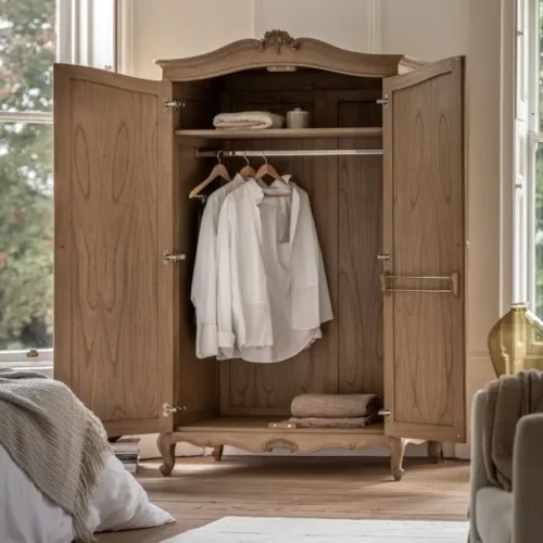 Weathered Finish Mindy Wood 2 Door Wardrobe - French Chic - Image 4