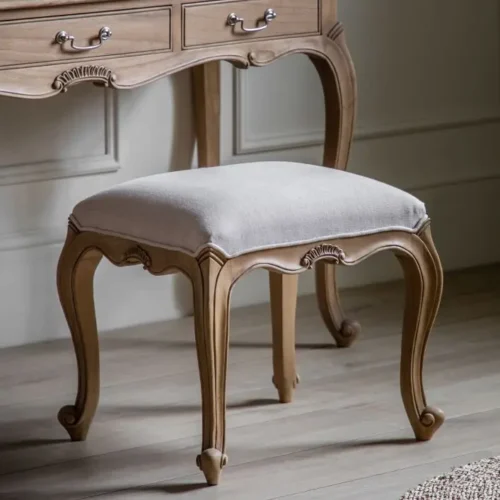 Weathered Finish Mindy Wood Linen Seat Pad Dressing Stool - French Chic - Image 2