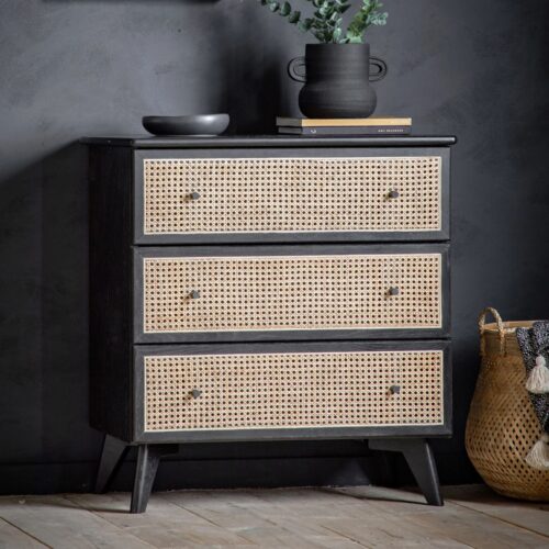 Black Oak and Rattan 3 Drawer Chest - Image 2