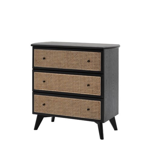 Black Oak and Rattan 3 Drawer Chest - Image 5
