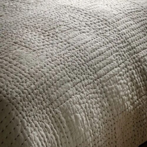 Beige Stitched Linen Bedspread - Image 2