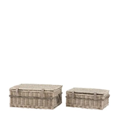 Natural Woven Ludded Storage Baskets – Set of 2 with Leather Handles - Image 7