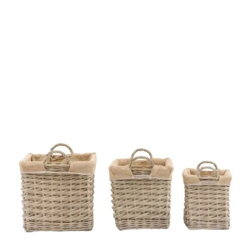Square Natural Woven Storage Baskets with Jute Lining & Handles (Set Of 3) - Image 2