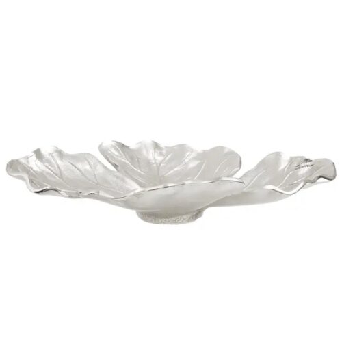 Handcrafted Abstract Leaf Dish – Nickel Finish - Image 2