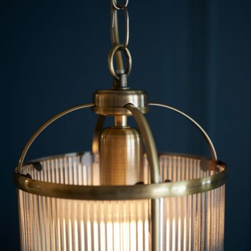 Lamb Ribbed Glass Antique Brass Pendant Chandelier - Image 12