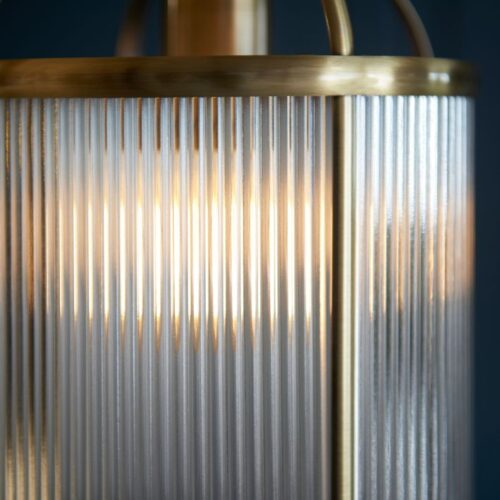 Lamb Ribbed Glass Antique Brass Pendant Chandelier - Image 11