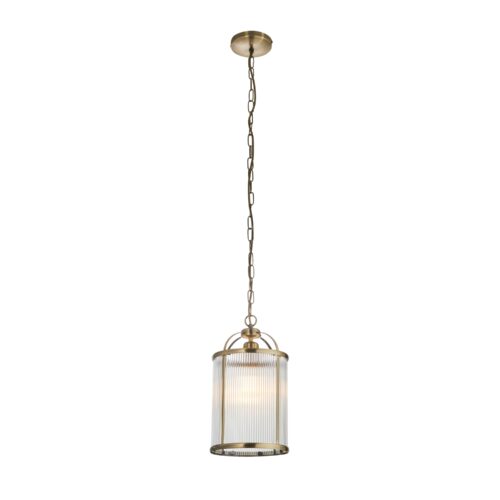 Lamb Ribbed Glass Antique Brass Pendant Chandelier - Image 10