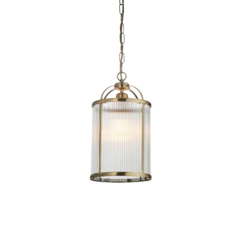 Lamb Ribbed Glass Antique Brass Pendant Chandelier - Image 9
