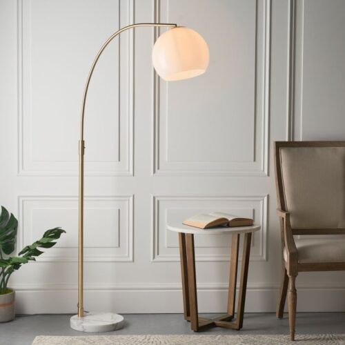 Ott Scandinavian Style Floor Lamp with Gloss, White Glass & Marble Base - Image 10