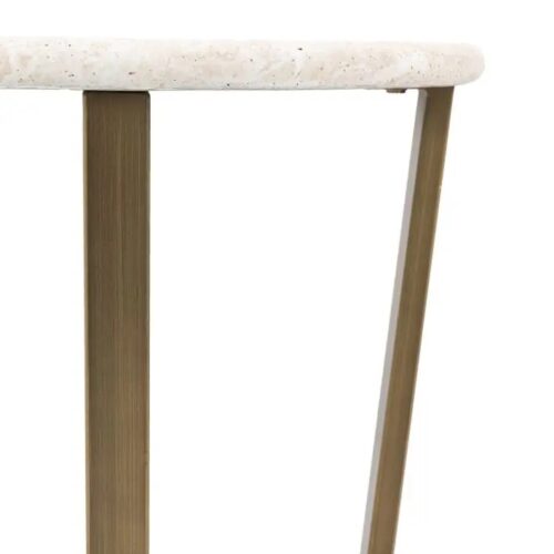 Modern Faux Travertine Side Table with Bronzed Brass Base - Image 6